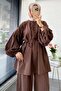 Oversize Birit Buttoned Linen Trousers Set - Brown - 7