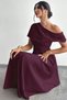 New Season Women's Off-The-Shoulder Short Sleeve Pleated Long Janjan Crepe Event Dress - 2