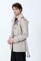 Men's Buttoned Belt Detailed Double Pocket Trench Coat Beige - 26Y 99506 - 7