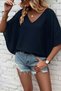 New Season Women's Short Sleeve V-Neck Loose Viscose Blouse - 3