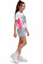 Girl's Printed Elastic T-Shirt White with Neon Pink Detail Comfortable Fit - 7