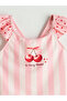 Strawberry Patterned Girl's Swimsuit with Bow and Ruffle Detail - 2