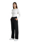 Women's Black High Waist Wide Leg Pocketed Draped Comfortable Stretchy Crepe Fabric Trousers - 2