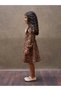 Vintage Collared Coffee Floral Flared Long Sleeve Girls' Dress - 5