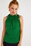 Women's Green Ruffled Collar Sleeveless Blouse Bth01