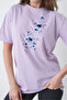Blue Floral Printed Women's Cotton Combed Lilac T-Shirt - 2