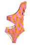 Tropical Fruit Figured Asymmetrical Cut-Out Girls' Swimsuit