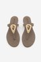 Women's Thin Strap Flip-Flops with Gold Metal Buckle and Stones, Daily Slippers, Rolin Mink Suede - 7