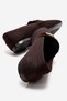 Women's Round Stone Buckle Knitwear Flat Toe Shoes Brown - 4