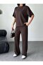 Women's Brown Shiny Stone Print Detailed Top and Bottom Stylish Set - 4
