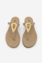 Women's Thin Strap Flip-Flops with Gold Metal Buckle and Stones, Casual Slippers, Rolin Beige Suede