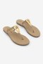 Women's Thin Strap Flip-Flops with Gold Metal Buckle and Stones, Casual Slippers, Rolin Beige Suede - 7