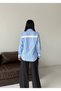 Blue Striped Shirt with Lace Detail - 5