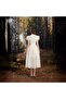 White A-Line Dress with Lace Embroidery and Cutouts, Round Neckline - 3