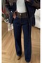 Belted Contrast Piece Denim Suit Jean Jacket and Pants Set - 2