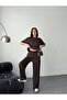 Women's Brown Shiny Stone Print Detailed Top and Bottom Stylish Set - 6