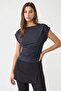 Smoked Draped Boat Neck 97% Cotton Blouse - 2