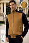 Black Tan Stand Collar Suede Detailed Tracksuit Set with Zipper Pockets, Straight Leg, Two-Thread Fabric, Men's - 2