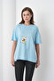 White Daisy Printed Women's Cotton Combed Blue T-Shirt - 3