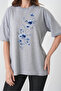 Blue Floral Printed Women's Cotton Combed Gray T-Shirt - 2