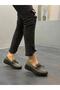 Khaki Leather Laser Bow Women's Casual Shoes