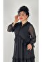 Women's Plus Size Feather Detailed Chiffon Evening Dress Black - 4