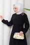 Plus Size Buckle Detailed Tie-Up Hijab Dress Black Hm2887-2 - 5
