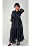 Women's Plus Size Feather Detailed Chiffon Evening Dress Black - 2
