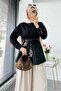 Premium Scarf Belted Shirt Tunic with Pleated Detail - Black - 5