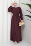 Plus Size Buckle Detailed Tie-Up Hijab Dress Burgundy Hm2887-2 - 3