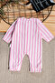 Cotton Pink Striped Ribbed Snap Fastener Long Sleeve Baby Romper - 6