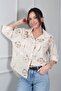 Women's Floral Pattern Embossed Sequin Embroidered Italian Cotton Shirt - 2