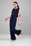 Women's Lace-Up Back Collared Wide Size Range Crepe Jumpsuit
