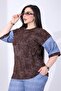 Plus Size Stone Printed Batik Pattern Cotton Fabric Tunic and Denim Printed Stretchy Trousers Premium Set - 6