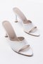 Women's Pointed Toe Heeled White Sandals Stylish Patent Leather Slippers