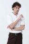 Men's Polo Collar Sleeve Decorated Label Cotton T-Shirt White - 26Y 4051