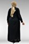 66004 Large Size Pleated Detailed Linen Robe - Black - 6