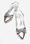 Stoned Bow Tie Open Women's Heeled Shoes Silver Crinkled - 5