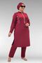 1733 Plus Size Zippered Hijab Swimsuit - Burgundy - 4
