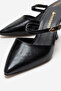 Women's Closed-Front Buckle Heeled Slippers; Black Wrinkled - 3