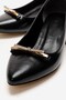 Women's Stoned Bowknot Galvanized Pointed Heeled Shoes Black Wrinkled - 3