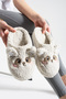 Gray Embroidered, Figured, Fluffy, Women's House Slippers (Washable, Noiseless, Dowry-Style)