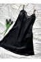 Plus Size Lace Detailed Satin Adjustable Strap Dress Nightgown