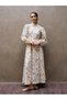 Hijab-Compliant High Neck Coffee Azalea Flower Long Flared Dress