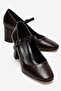 Women's Blunt Toe Piped Heeled Shoes; Brown Wrinkled