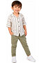 Boys' Striped Patterned Button-Closure Shirt and Khaki Color Trousers Two-Piece Set - 2