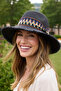 Women's Black Ethnic Embroidered Summer Straw Beach Hat |   Wide Brim Sun Protection Fedora - 4