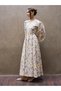 Hijab-Compliant High Neck Coffee Azalea Flower Long Flared Dress - 7