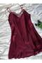 Plus Size Lace Detailed Satin Adjustable Strap Dress Nightgown - 8