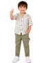 Boys' Striped Patterned Button-Closure Shirt and Khaki Color Trousers Two-Piece Set - 3